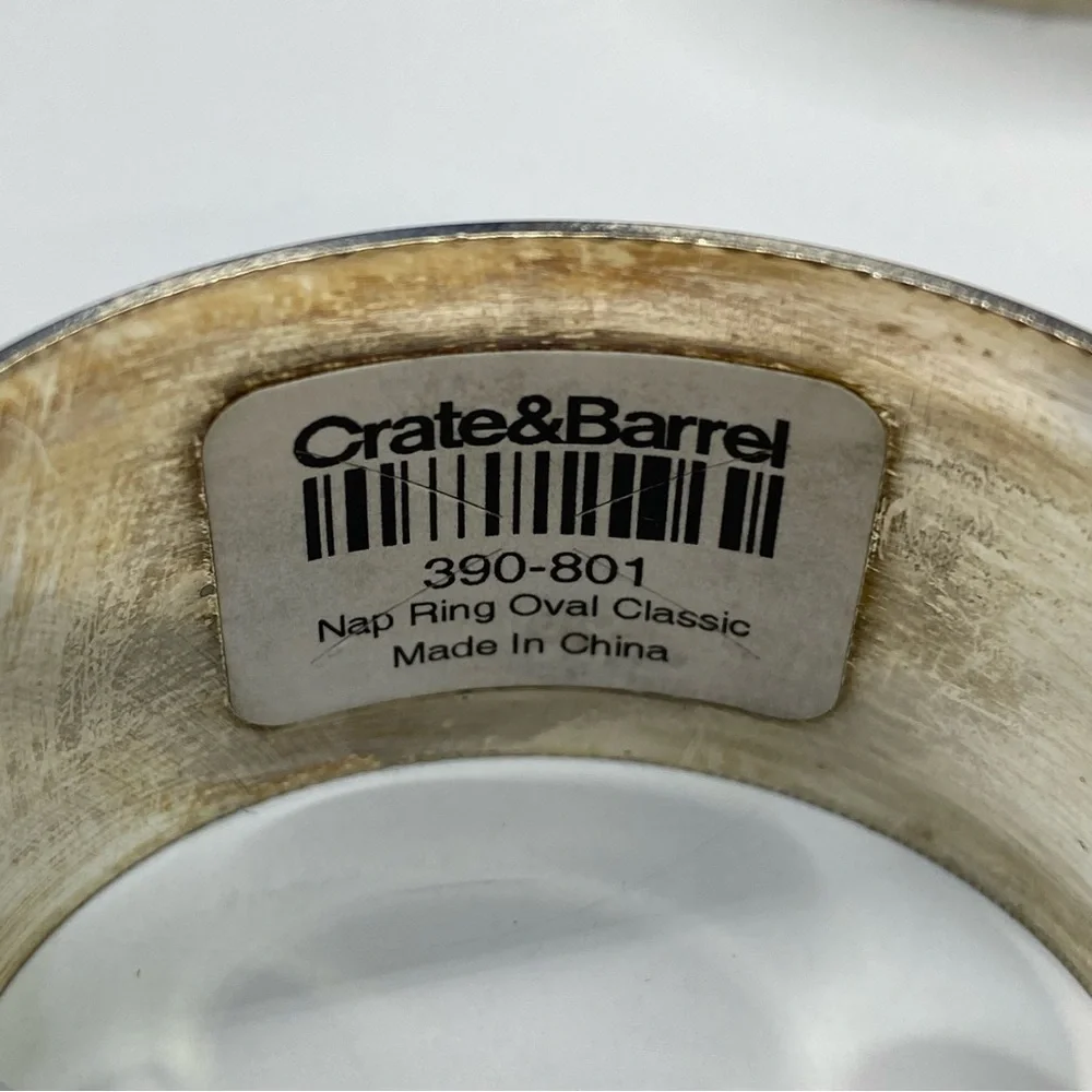 Crate & Barrel 6 Napkin Rings Oval Classic Silver Plate Vintage all Occasion